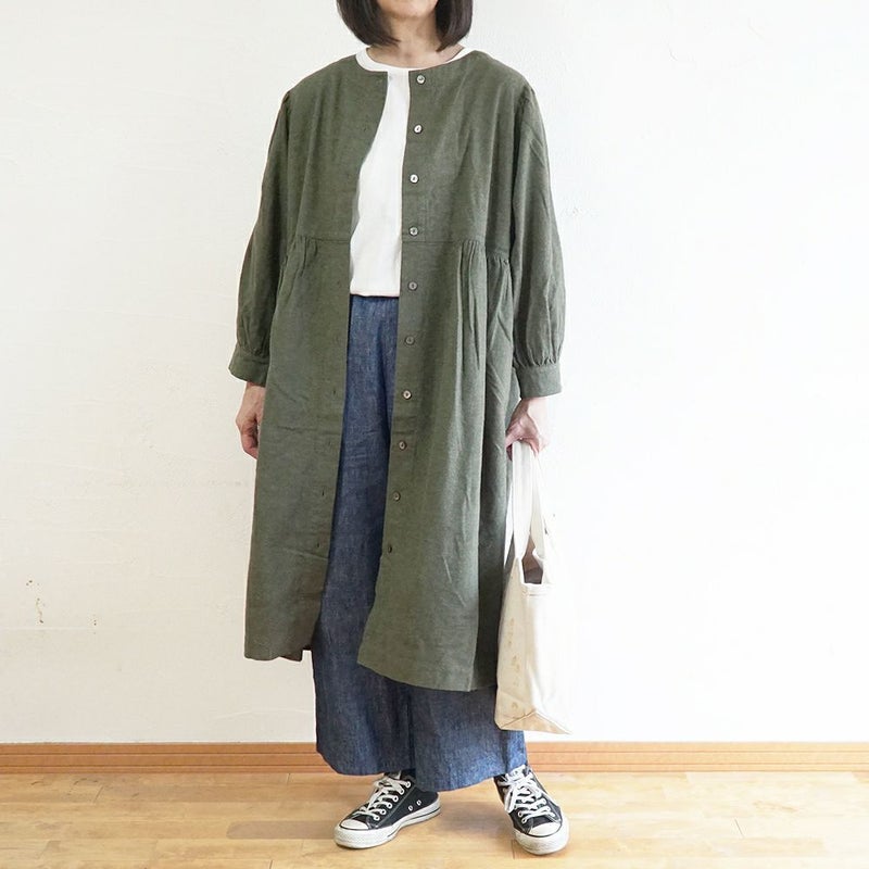 Branch m‘.,ブランチエム,ナチュラル,30代,40代,50代,60代,コットン,ゆったり,blouse,ブラウス,綿ブラウス,綿ウール,コットンウール,ワンピース,ギャザーワンピース,羽織ワンピース,ライトアウター,カーディガン,起毛ワンピース