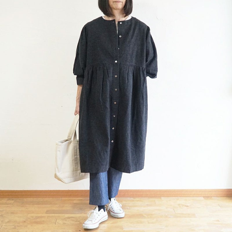 Branch m‘.,ブランチエム,ナチュラル,30代,40代,50代,60代,コットン,ゆったり,blouse,ブラウス,綿ブラウス,綿ウール,コットンウール,ワンピース,ギャザーワンピース,羽織ワンピース,ライトアウター,カーディガン,起毛ワンピース