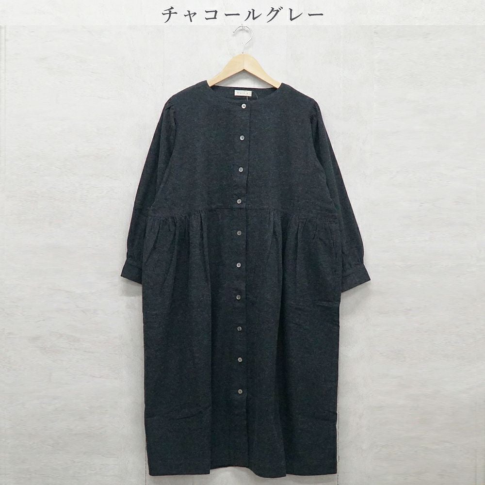 Branch m‘.,ブランチエム,ナチュラル,30代,40代,50代,60代,コットン,ゆったり,blouse,ブラウス,綿ブラウス,綿ウール,コットンウール,ワンピース,ギャザーワンピース,羽織ワンピース,ライトアウター,カーディガン,起毛ワンピース