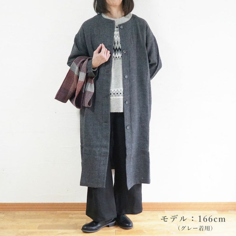 Branch m‘.,ブランチエム,ナチュラル,30代,40代,50代,60代,ゆったり,ウール,カーディガン,ウールカーディガン,羽織,コート,ノーカラーコート,クルーネックコート,ノーカラー,クルーネック,ワンピース,羽織ワンピース