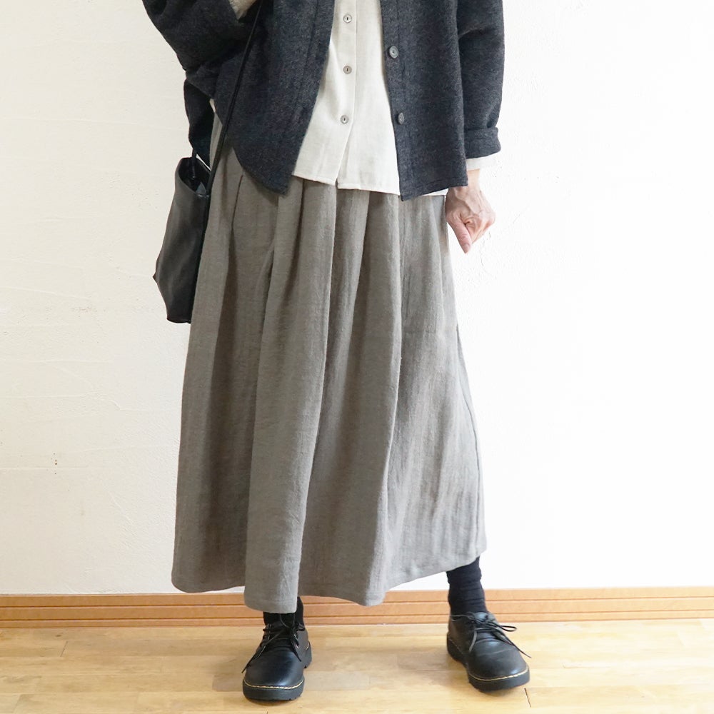 Branch m‘.,ブランチエム,ナチュラル,30代,40代,50代,60代,リネン,ゆったり,麻,ウール,ラミーリネン,リネンウール,ラミーリネンウール.skirt,スカート,タックスカート,ウールスカート,リネンウールスカート,