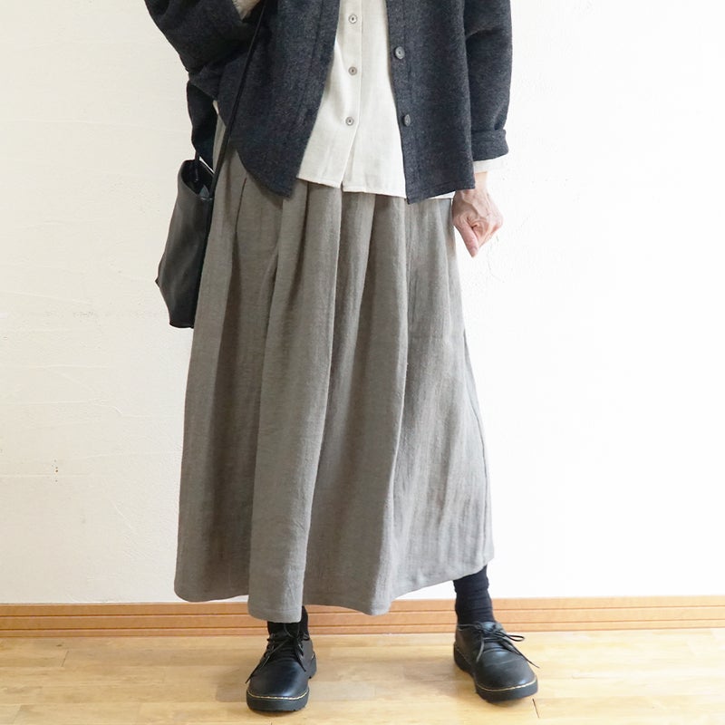 Branch m‘.,ブランチエム,ナチュラル,30代,40代,50代,60代,リネン,ゆったり,麻,ウール,ラミーリネン,リネンウール,ラミーリネンウール.skirt,スカート,タックスカート,ウールスカート,リネンウールスカート,