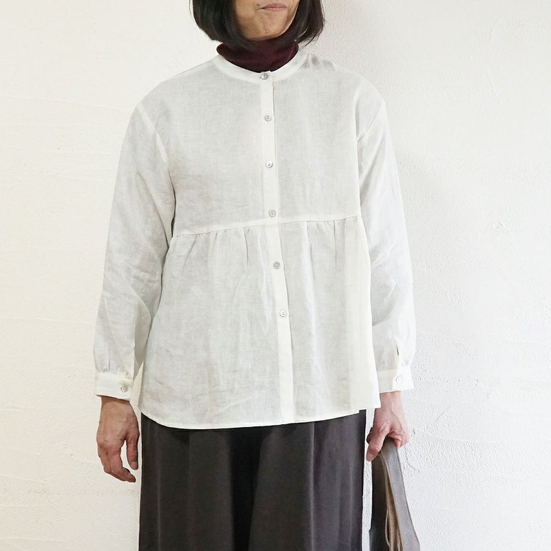 Branch m‘.,ブランチエム,ナチュラル,30代,40代,50代,60代,リネン,ゆったり,ブラウス,リネンブラウス,2way,2wayブラウス,前あきブラウス,タックブラウス,ギャザーブラウス