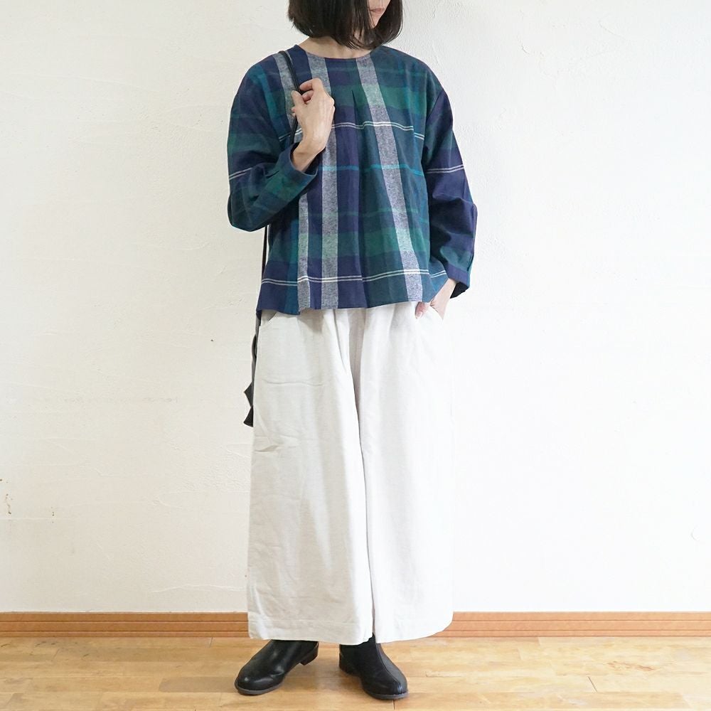 Branch m‘.,ブランチエム,ナチュラル,30代,40代,50代,60代,コットン,ゆったり,綿,チェック,チェック柄,チェックブラウス,プルオーバー,プルオーバーブラウス,タックブラウス