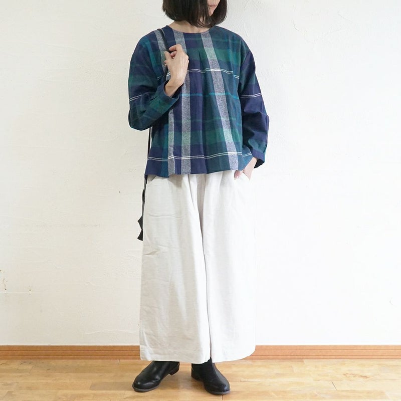 Branch m‘.,ブランチエム,ナチュラル,30代,40代,50代,60代,コットン,ゆったり,綿,チェック,チェック柄,チェックブラウス,プルオーバー,プルオーバーブラウス,タックブラウス