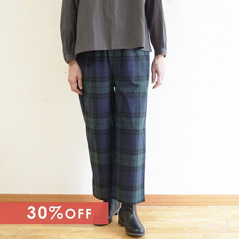 Branch m‘.,ブランチエム,ナチュラル,30代,40代,50代,60代,コットン,ゆったり,綿,チェック,チェック柄,パンツ,ワイドパンツ,ブラックウォッチ