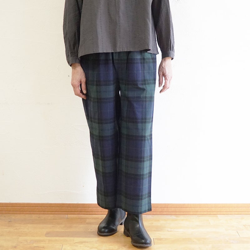 Branch m‘.,ブランチエム,ナチュラル,30代,40代,50代,60代,コットン,ゆったり,綿,チェック,チェック柄,パンツ,ワイドパンツ,ブラックウォッチ