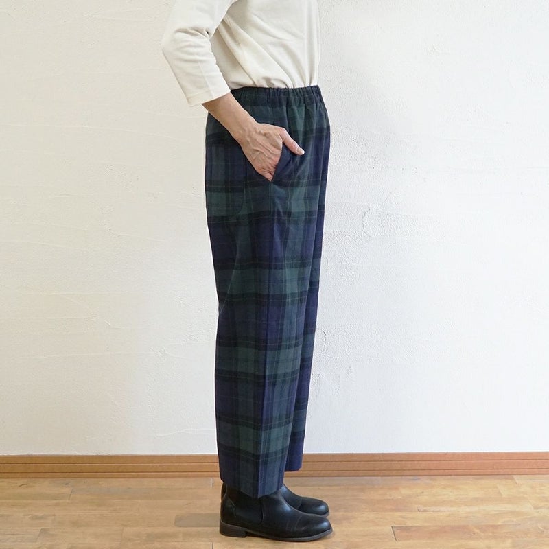 Branch m‘.,ブランチエム,ナチュラル,30代,40代,50代,60代,コットン,ゆったり,綿,チェック,チェック柄,パンツ,ワイドパンツ,ブラックウォッチ