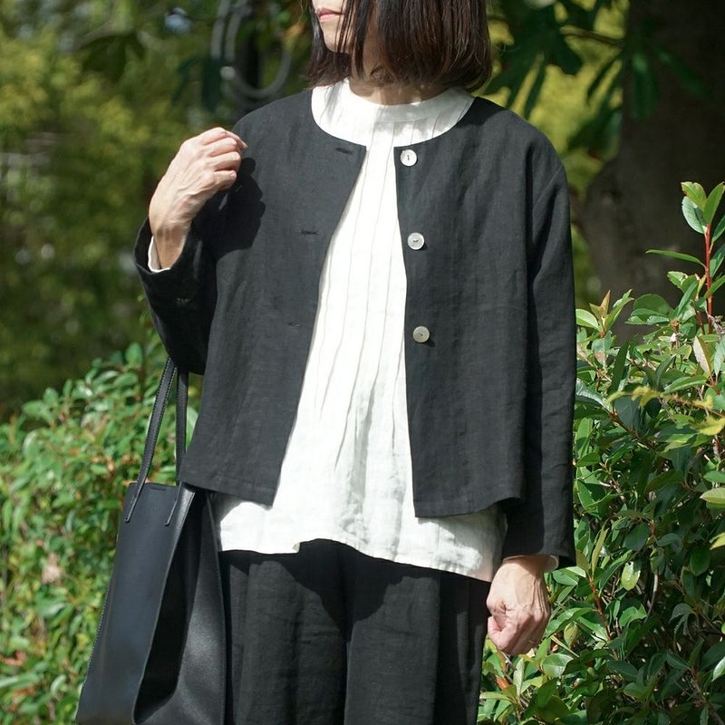 Branch m‘.,ブランチエム,ナチュラル,30代,40代,50代,60代,リネン,ゆったり,ジャケット,リネンジャケット,クルーネックジャケット,ノーカラージャケット,ショート丈,ショートジャケット,フォーマル,オケージョン,セットアップ