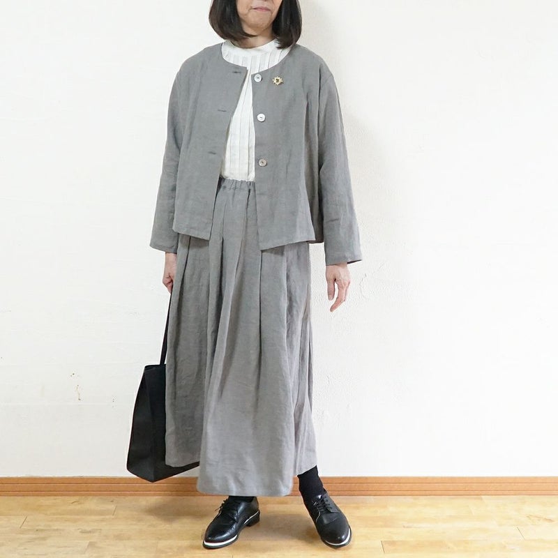 Branch m‘.,ブランチエム,ナチュラル,30代,40代,50代,60代,リネン,ゆったり,ジャケット,リネンジャケット,クルーネックジャケット,ノーカラージャケット,ショート丈,ショートジャケット,フォーマル,オケージョン,セットアップ