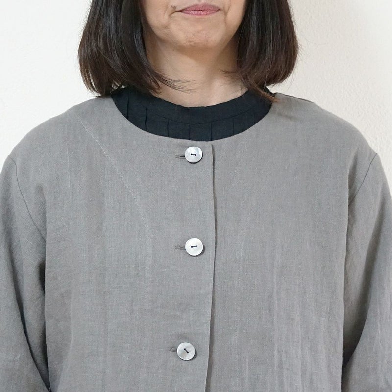 Branch m‘.,ブランチエム,ナチュラル,30代,40代,50代,60代,リネン,ゆったり,ジャケット,リネンジャケット,クルーネックジャケット,ノーカラージャケット,ショート丈,ショートジャケット,フォーマル,オケージョン,セットアップ