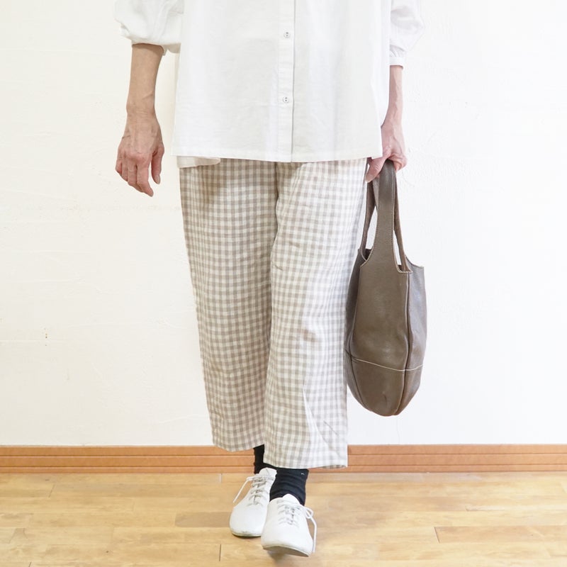 Branch m‘.,ブランチエム,ナチュラル,30代,40代,50代,60代,リネン,ゆったり,麻,pants,パンツ,テーパード,テーパードパンツ,リネンパンツ,ギンガムチェック,チェックパンツ,