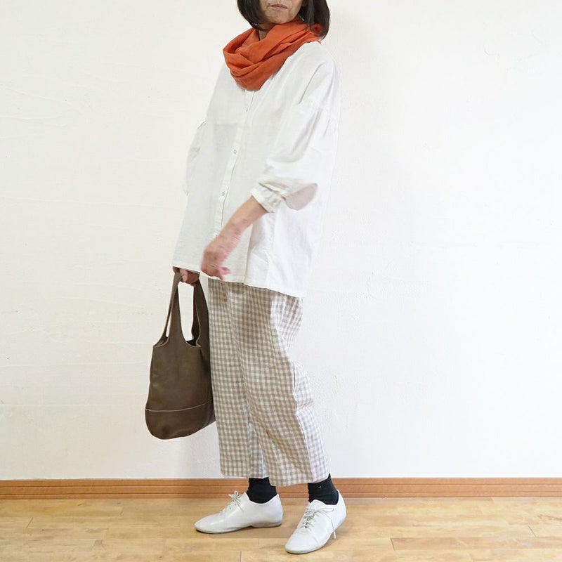 Branch m‘.,ブランチエム,ナチュラル,30代,40代,50代,60代,リネン,ゆったり,麻,pants,パンツ,テーパード,テーパードパンツ,リネンパンツ,ギンガムチェック,チェックパンツ,