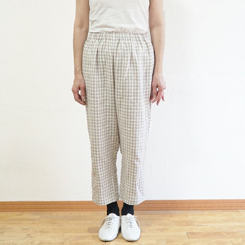 Branch m‘.,ブランチエム,ナチュラル,30代,40代,50代,60代,リネン,ゆったり,麻,pants,パンツ,テーパード,テーパードパンツ,リネンパンツ,ギンガムチェック,チェックパンツ,