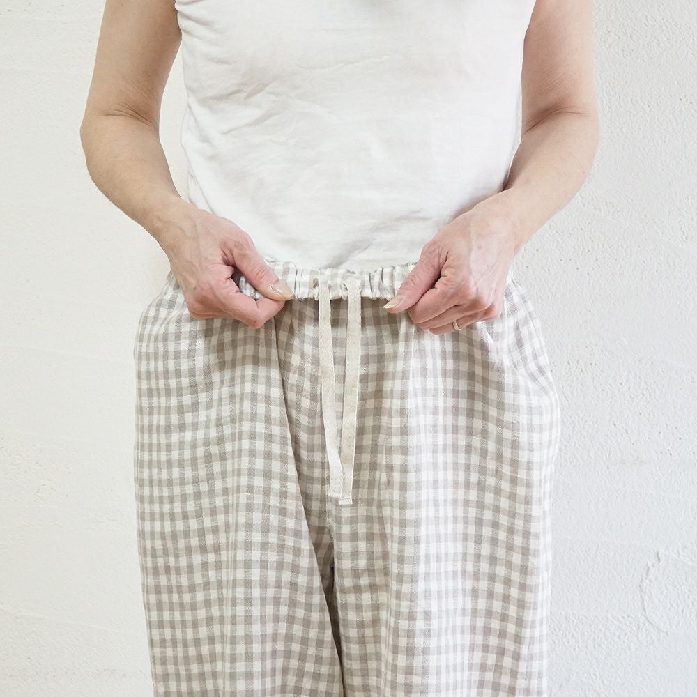 Branch m‘.,ブランチエム,ナチュラル,30代,40代,50代,60代,リネン,ゆったり,麻,pants,パンツ,テーパード,テーパードパンツ,リネンパンツ,ギンガムチェック,チェックパンツ,