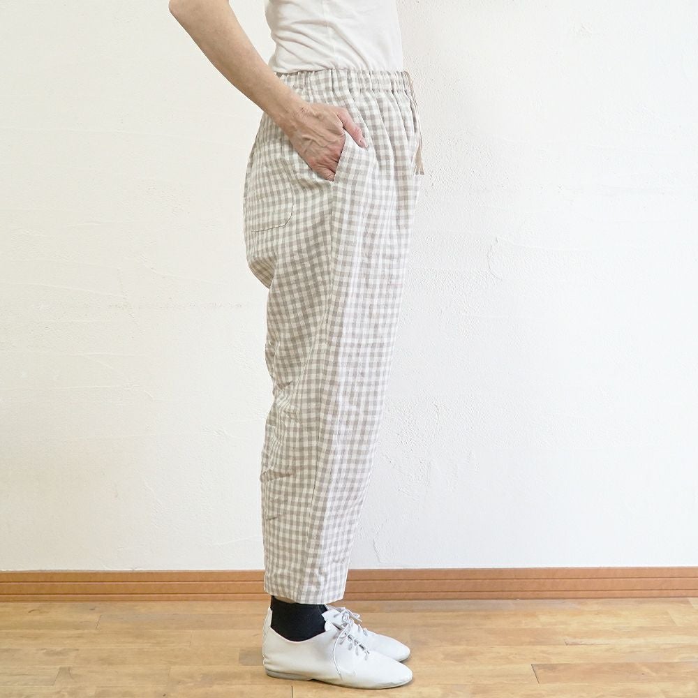 Branch m‘.,ブランチエム,ナチュラル,30代,40代,50代,60代,リネン,ゆったり,麻,pants,パンツ,テーパード,テーパードパンツ,リネンパンツ,ギンガムチェック,チェックパンツ,