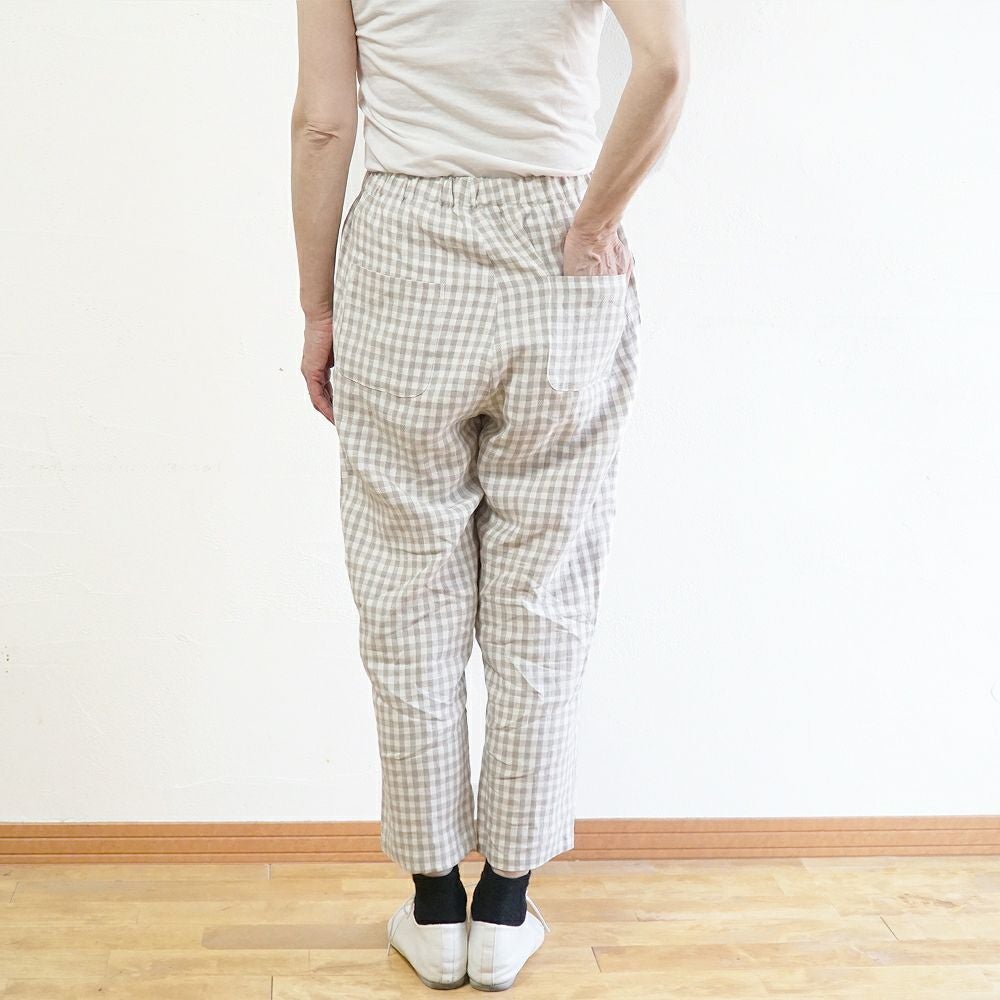 Branch m‘.,ブランチエム,ナチュラル,30代,40代,50代,60代,リネン,ゆったり,麻,pants,パンツ,テーパード,テーパードパンツ,リネンパンツ,ギンガムチェック,チェックパンツ,