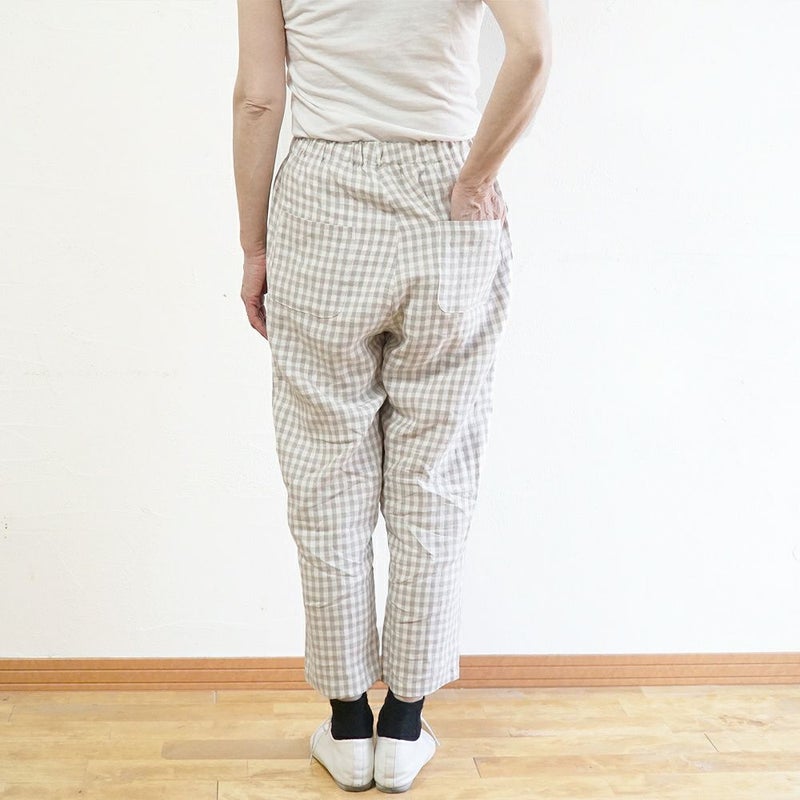 Branch m‘.,ブランチエム,ナチュラル,30代,40代,50代,60代,リネン,ゆったり,麻,pants,パンツ,テーパード,テーパードパンツ,リネンパンツ,ギンガムチェック,チェックパンツ,