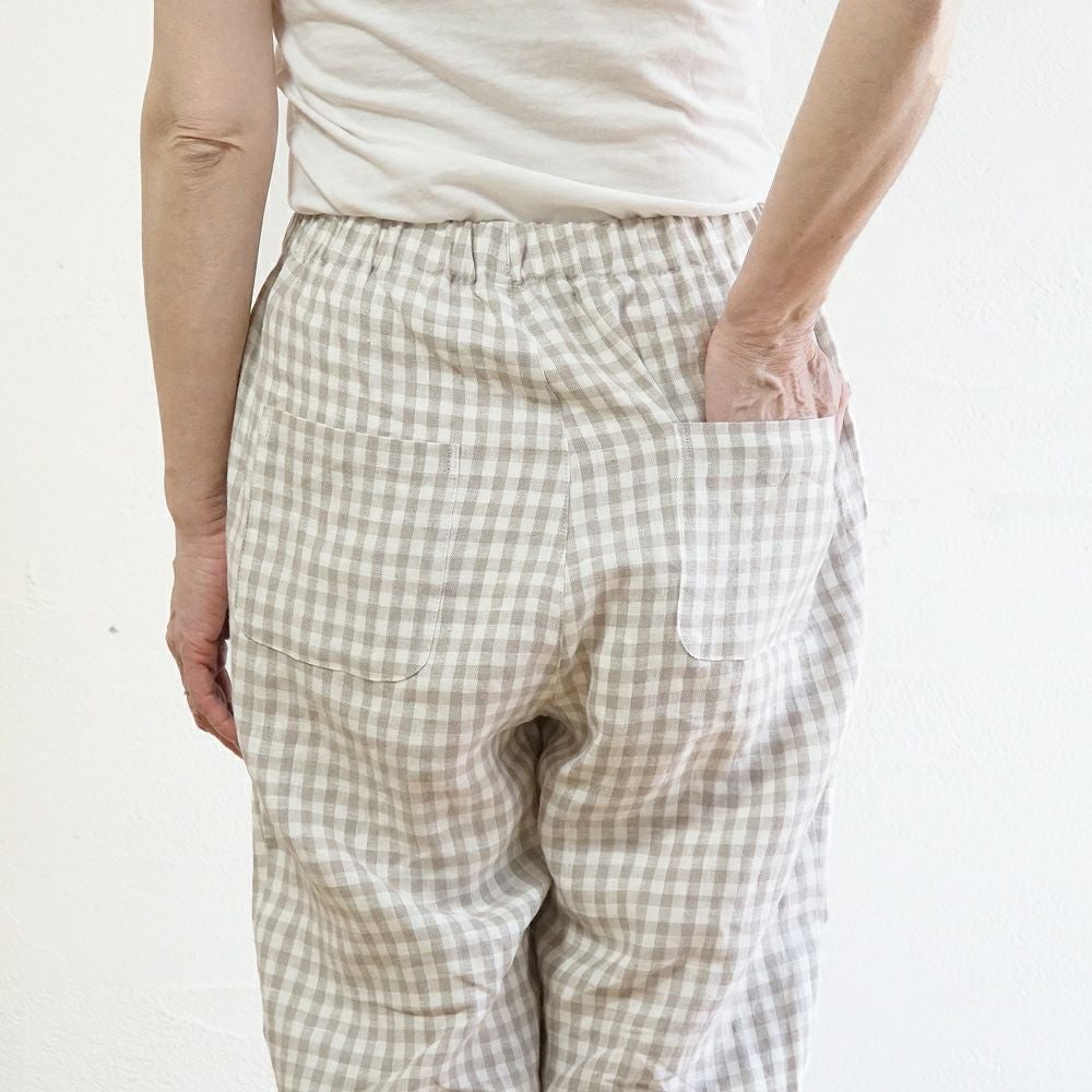 Branch m‘.,ブランチエム,ナチュラル,30代,40代,50代,60代,リネン,ゆったり,麻,pants,パンツ,テーパード,テーパードパンツ,リネンパンツ,ギンガムチェック,チェックパンツ,