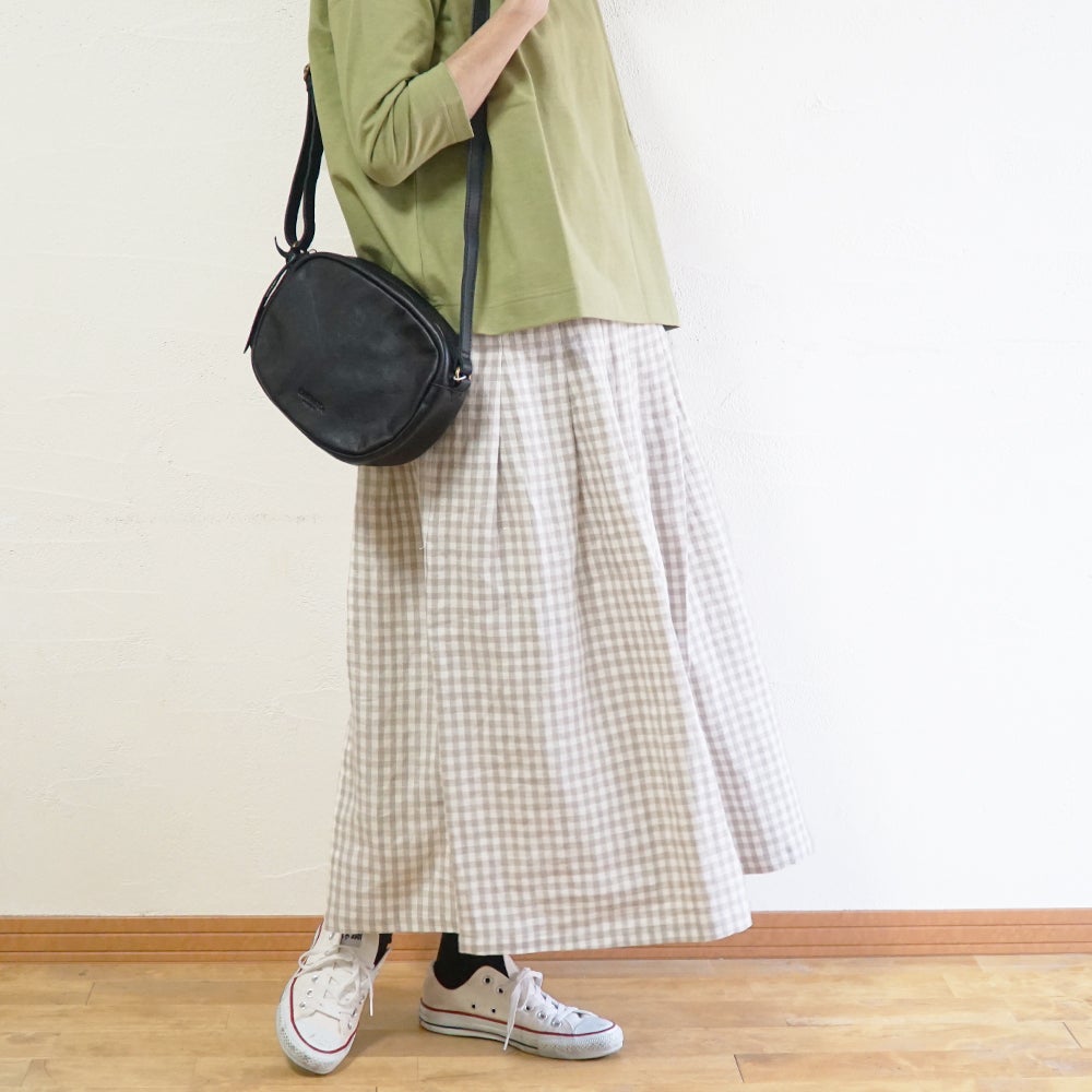 Branch m‘.,ブランチエム,ナチュラル,30代,40代,50代,60代,リネン,ゆったり,麻,スカート,リネンスカート,ギンガムチェック,チェックパンツ,タックスカート,