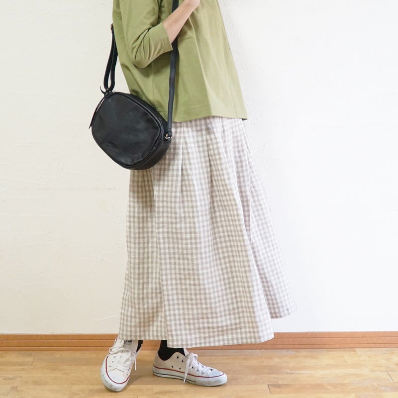Branch m‘.,ブランチエム,ナチュラル,30代,40代,50代,60代,リネン,ゆったり,麻,スカート,リネンスカート,ギンガムチェック,チェックパンツ,タックスカート,