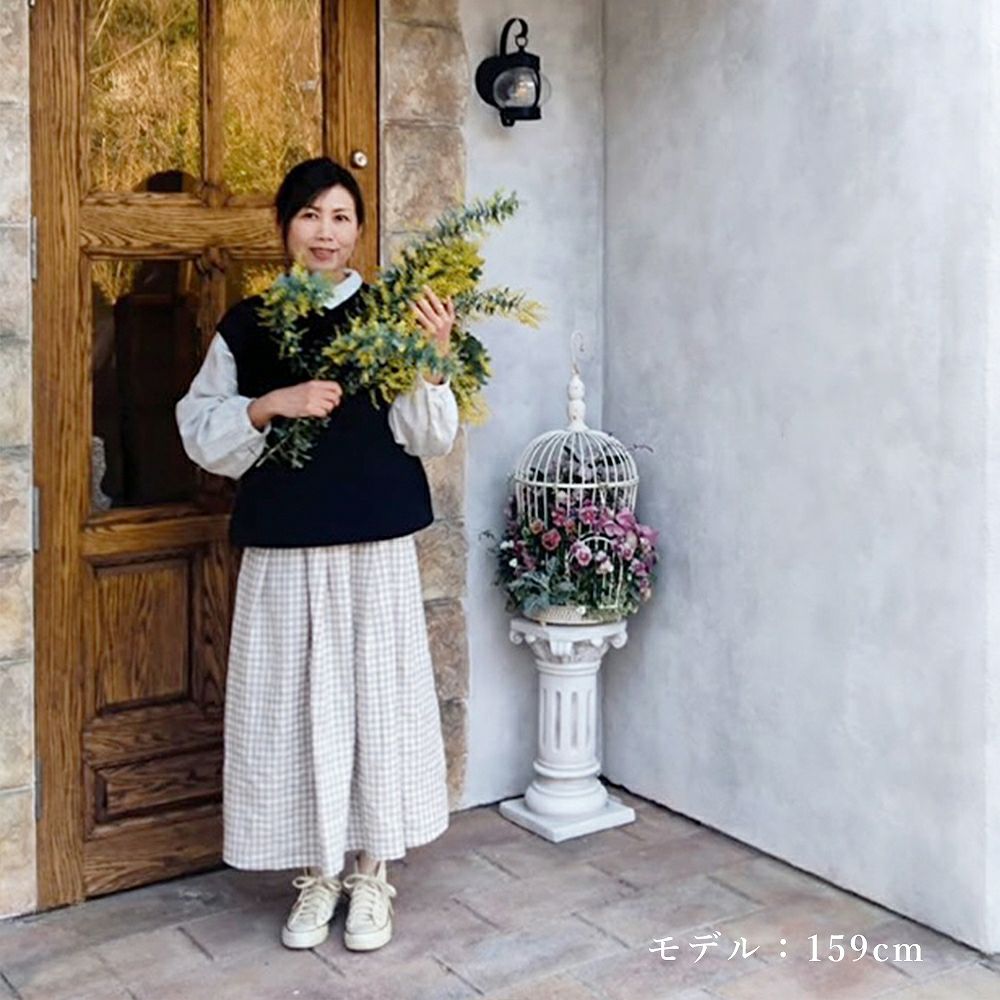 Branch m‘.,ブランチエム,ナチュラル,30代,40代,50代,60代,リネン,ゆったり,麻,スカート,リネンスカート,ギンガムチェック,チェックパンツ,タックスカート,