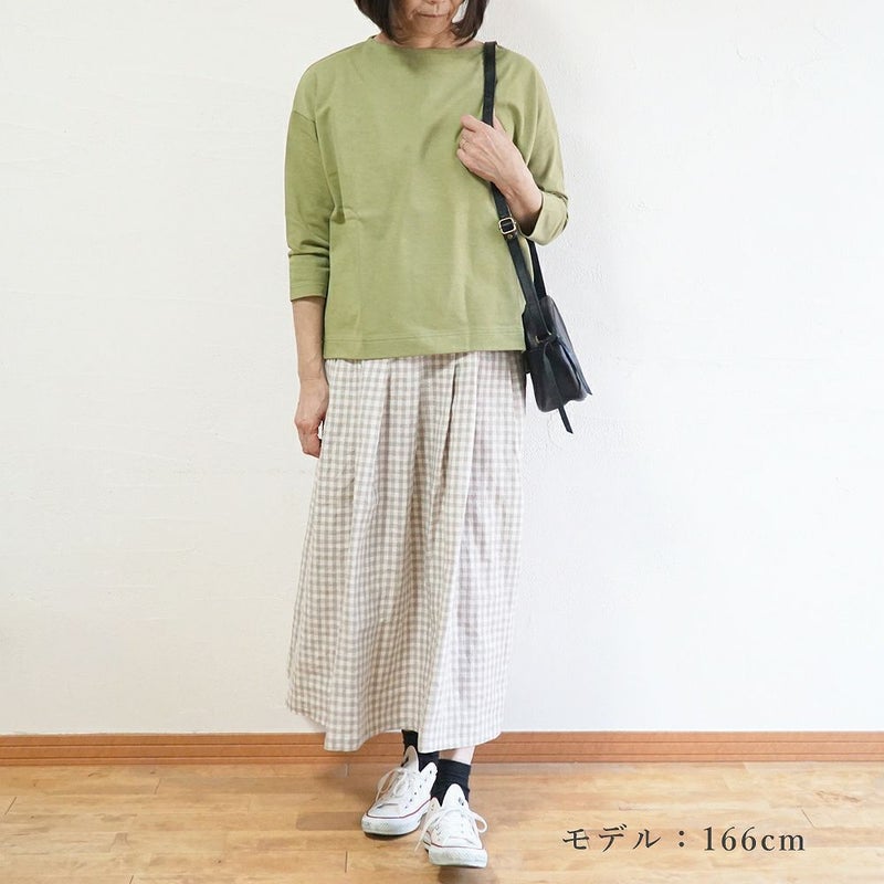 Branch m‘.,ブランチエム,ナチュラル,30代,40代,50代,60代,リネン,ゆったり,麻,スカート,リネンスカート,ギンガムチェック,チェックパンツ,タックスカート,