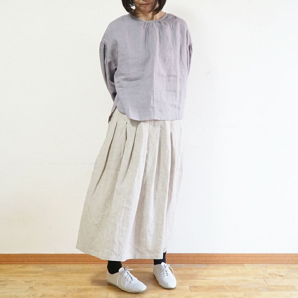 Branch m‘.,ブランチエム,ナチュラル,30代,40代,50代,60代,リネン,ゆったり,麻,スカート,リネンスカート,ギンガムチェック,チェックパンツ,タックスカート,