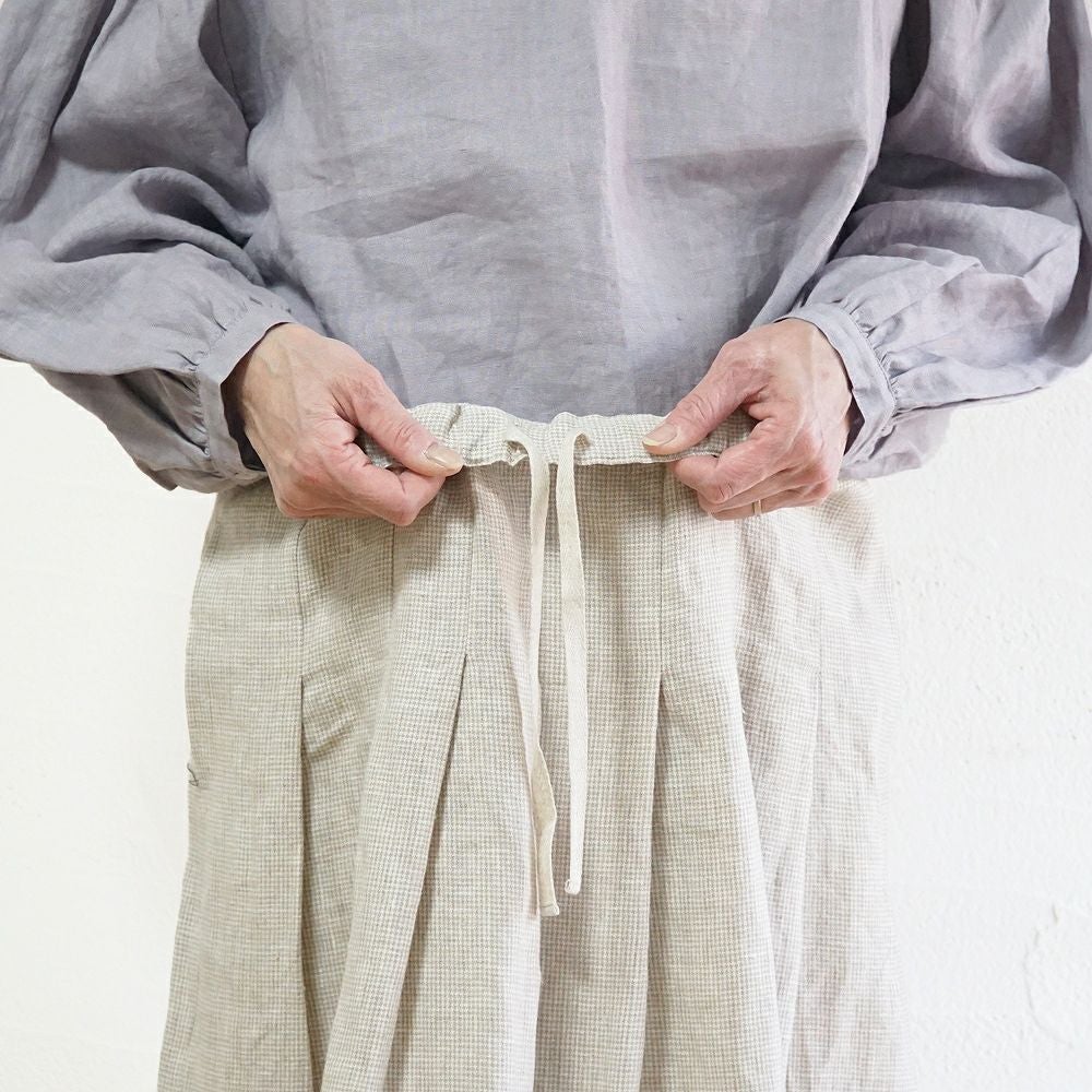 Branch m‘.,ブランチエム,ナチュラル,30代,40代,50代,60代,リネン,ゆったり,麻,スカート,リネンスカート,ギンガムチェック,チェックパンツ,タックスカート,