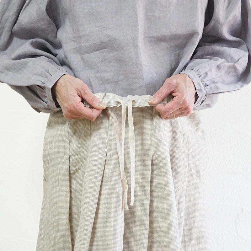 Branch m‘.,ブランチエム,ナチュラル,30代,40代,50代,60代,リネン,ゆったり,麻,スカート,リネンスカート,ギンガムチェック,チェックパンツ,タックスカート,