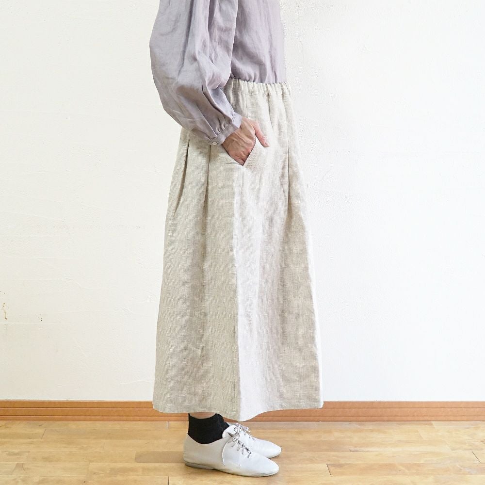Branch m‘.,ブランチエム,ナチュラル,30代,40代,50代,60代,リネン,ゆったり,麻,スカート,リネンスカート,ギンガムチェック,チェックパンツ,タックスカート,