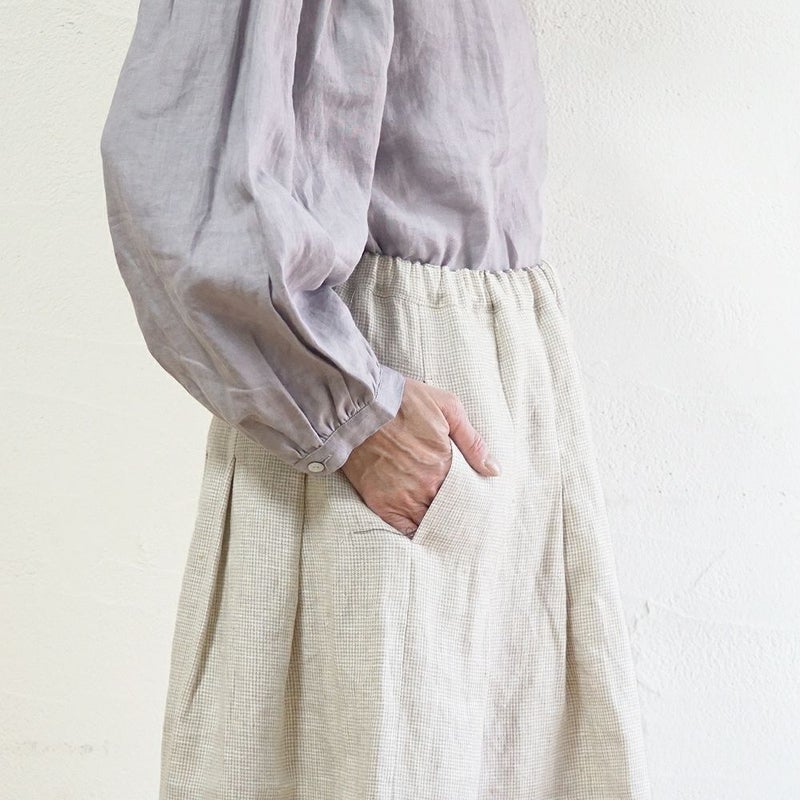 Branch m‘.,ブランチエム,ナチュラル,30代,40代,50代,60代,リネン,ゆったり,麻,スカート,リネンスカート,ギンガムチェック,チェックパンツ,タックスカート,