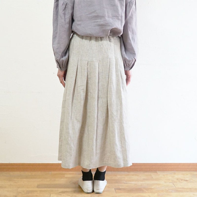 Branch m‘.,ブランチエム,ナチュラル,30代,40代,50代,60代,リネン,ゆったり,麻,スカート,リネンスカート,ギンガムチェック,チェックパンツ,タックスカート,