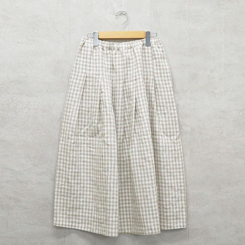 Branch m‘.,ブランチエム,ナチュラル,30代,40代,50代,60代,リネン,ゆったり,麻,スカート,リネンスカート,ギンガムチェック,チェックパンツ,タックスカート,