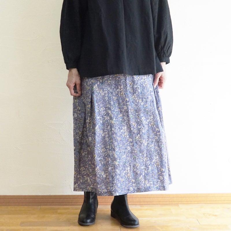 Branch m‘.,ブランチエム,ナチュラル,30代,40代,50代,60代,リネン,ゆったり,skirt,スカート,リネンスカート,タックスカート,花柄,花柄スカート,花柄プリント,