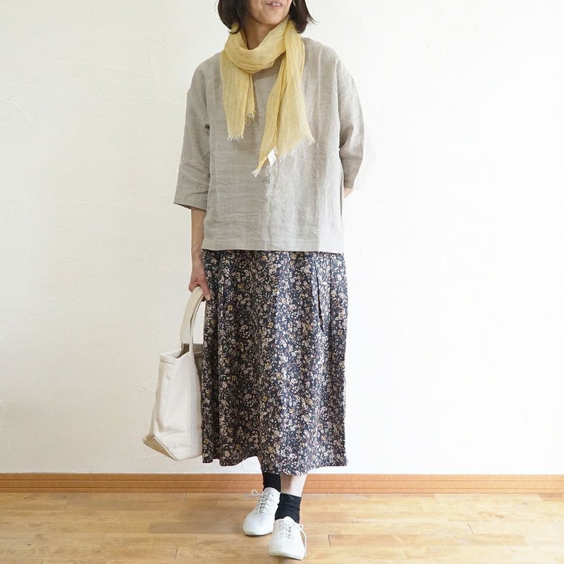 Branch m‘.,ブランチエム,ナチュラル,30代,40代,50代,60代,リネン,ゆったり,skirt,スカート,リネンスカート,タックスカート,花柄,花柄スカート,花柄プリント,