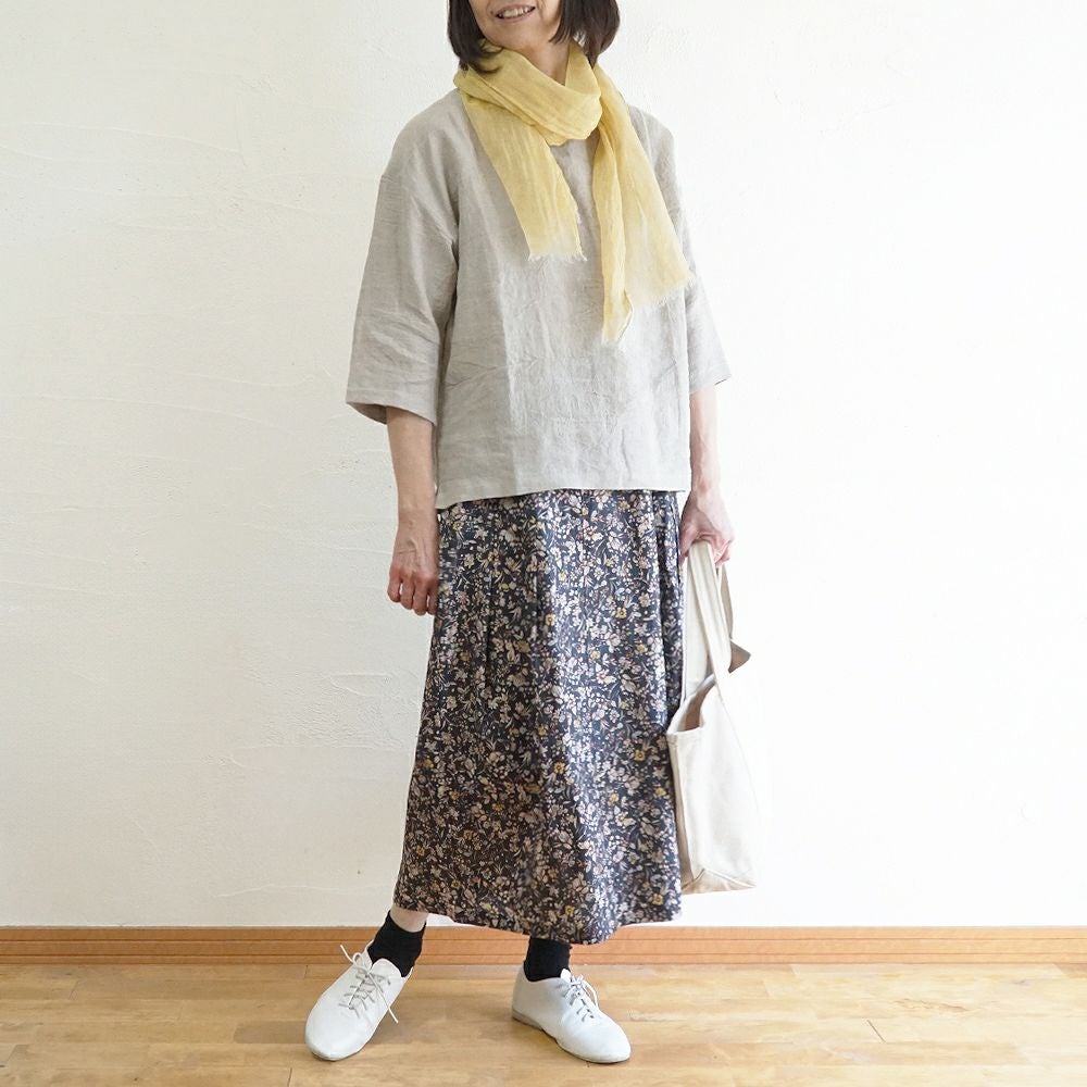 Branch m‘.,ブランチエム,ナチュラル,30代,40代,50代,60代,リネン,ゆったり,skirt,スカート,リネンスカート,タックスカート,花柄,花柄スカート,花柄プリント,
