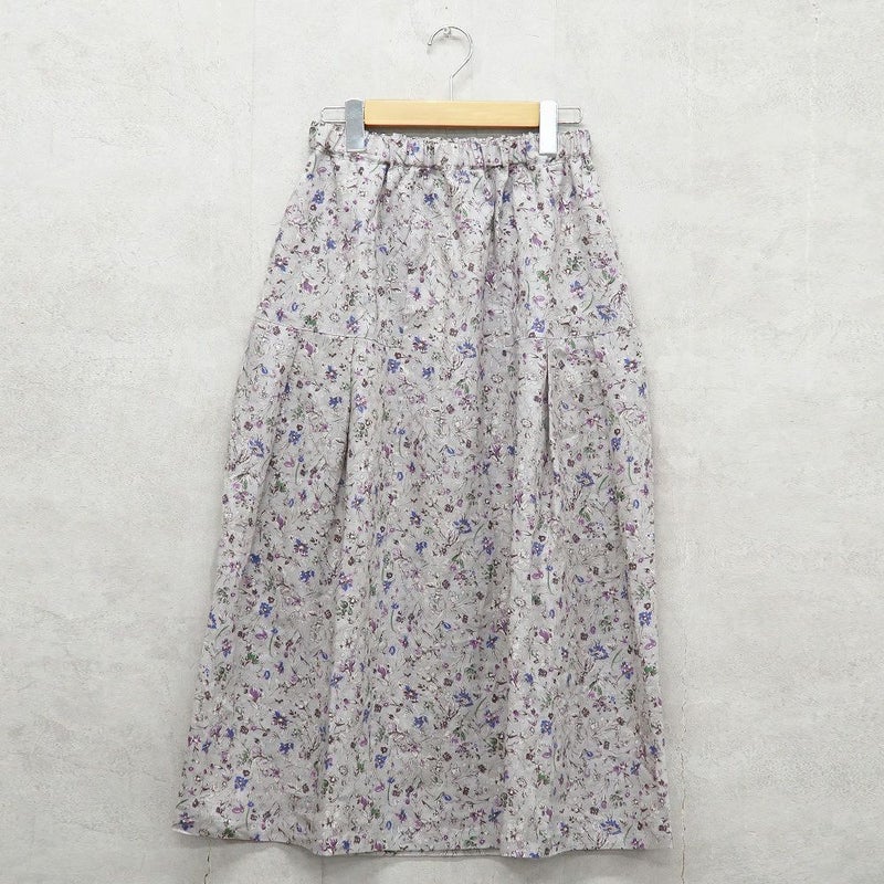 Branch m‘.,ブランチエム,ナチュラル,30代,40代,50代,60代,リネン,ゆったり,skirt,スカート,リネンスカート,タックスカート,花柄,花柄スカート,花柄プリント,