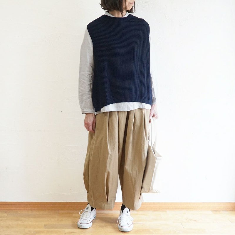 Branch m‘.,ブランチエム,ナチュラル,30代,40代,50代,60代,コットン,ゆったり, ニット,コットンニット,綿,綿ニット,ニットベスト,ベスト,