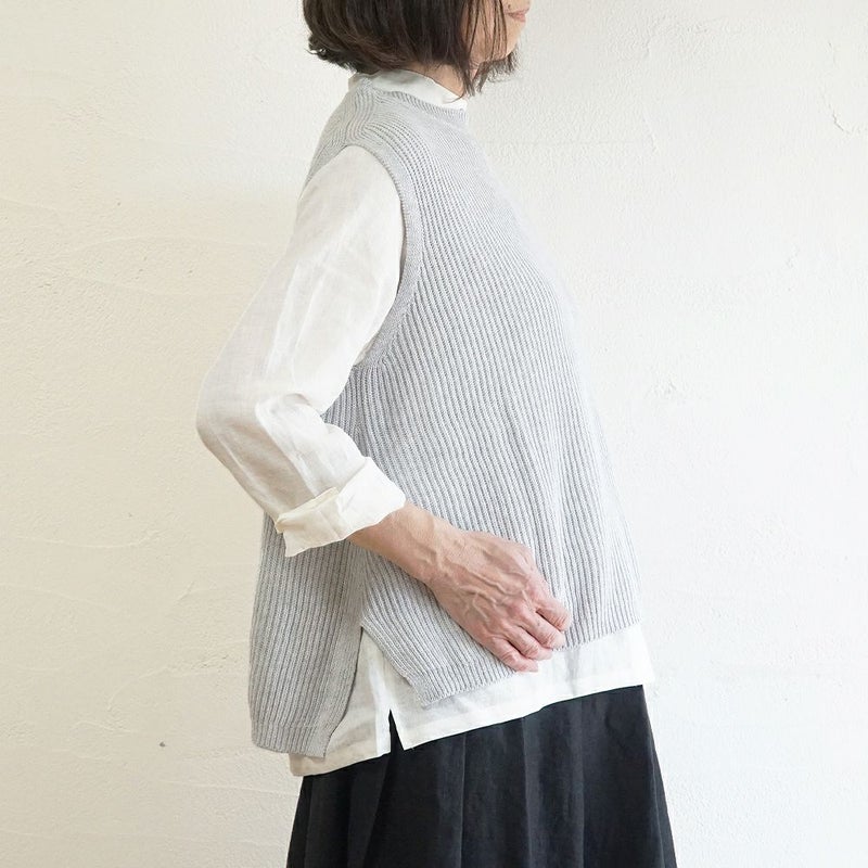 Branch m‘.,ブランチエム,ナチュラル,30代,40代,50代,60代,コットン,ゆったり, ニット,コットンニット,綿,綿ニット,ニットベスト,ベスト,