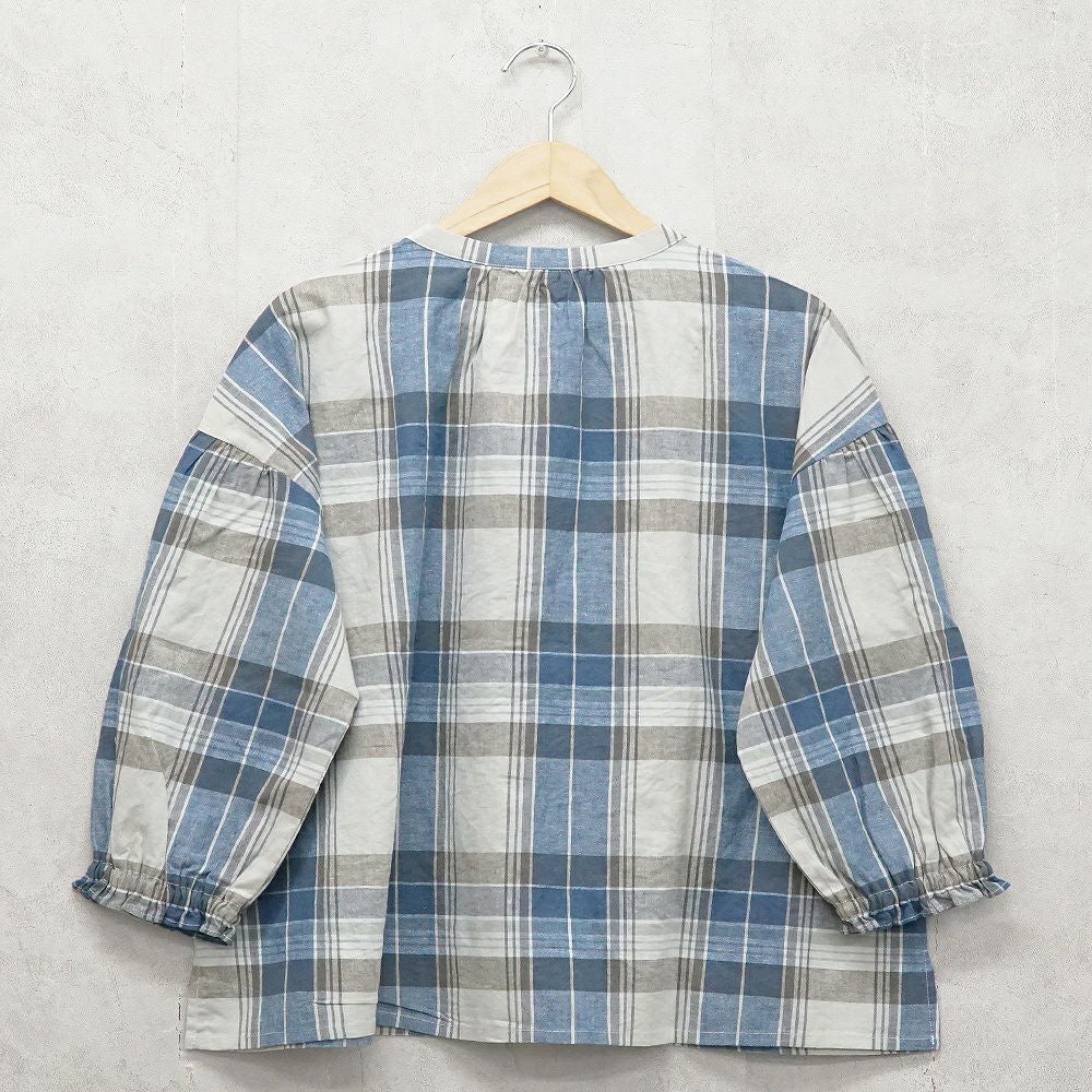 Branch m‘.,ブランチエム,ナチュラル,30代,40代,50代,60代,コットン,ゆったり,コットンリネン,blouse,ブラウス,チェック,チェック柄,チェックブラウス,ギャザーブラウス,コットンリネンブラウス