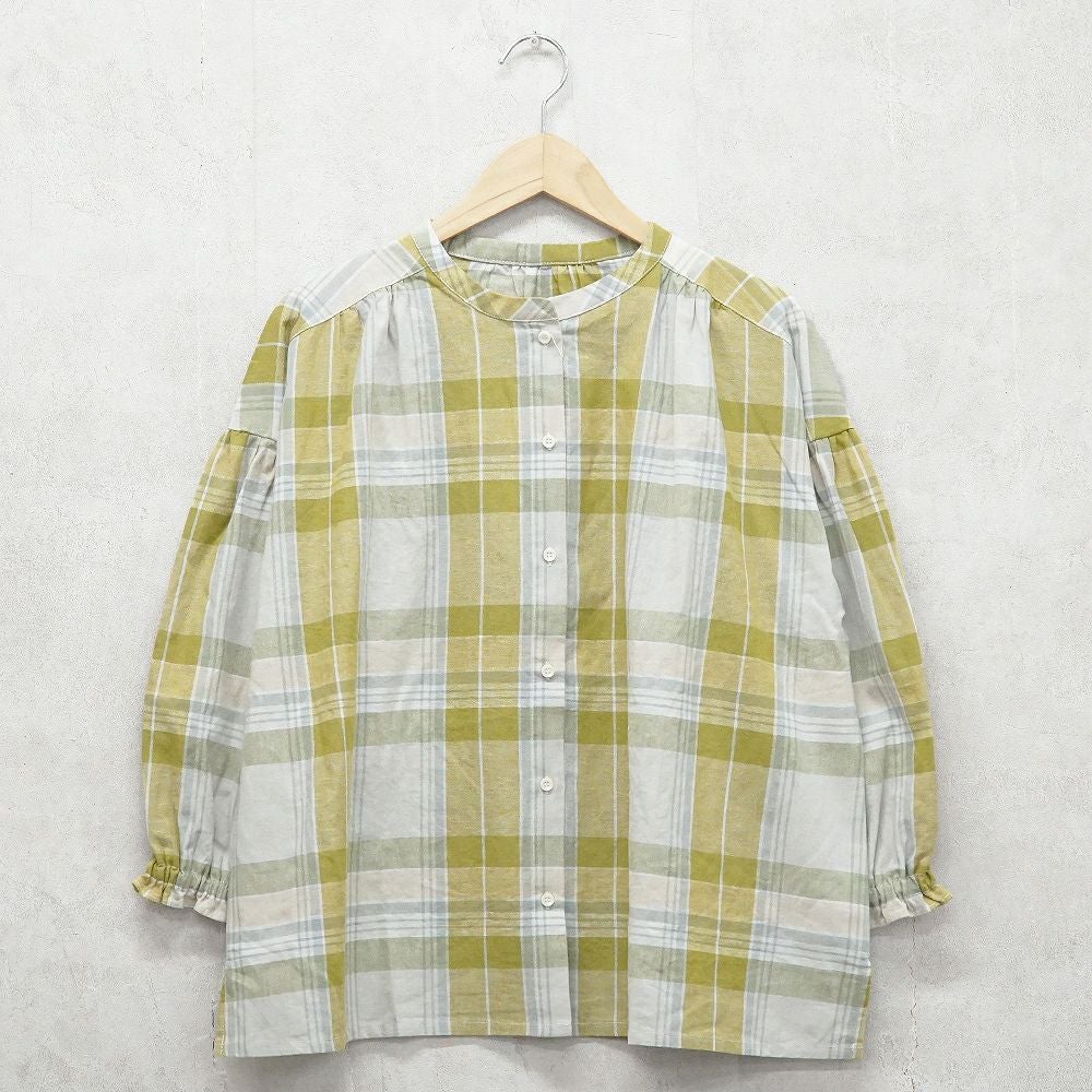 Branch m‘.,ブランチエム,ナチュラル,30代,40代,50代,60代,コットン,ゆったり,コットンリネン,blouse,ブラウス,チェック,チェック柄,チェックブラウス,ギャザーブラウス,コットンリネンブラウス