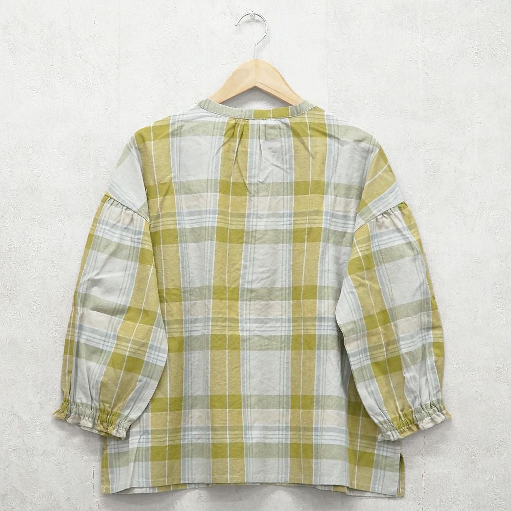 Branch m‘.,ブランチエム,ナチュラル,30代,40代,50代,60代,コットン,ゆったり,コットンリネン,blouse,ブラウス,チェック,チェック柄,チェックブラウス,ギャザーブラウス,コットンリネンブラウス