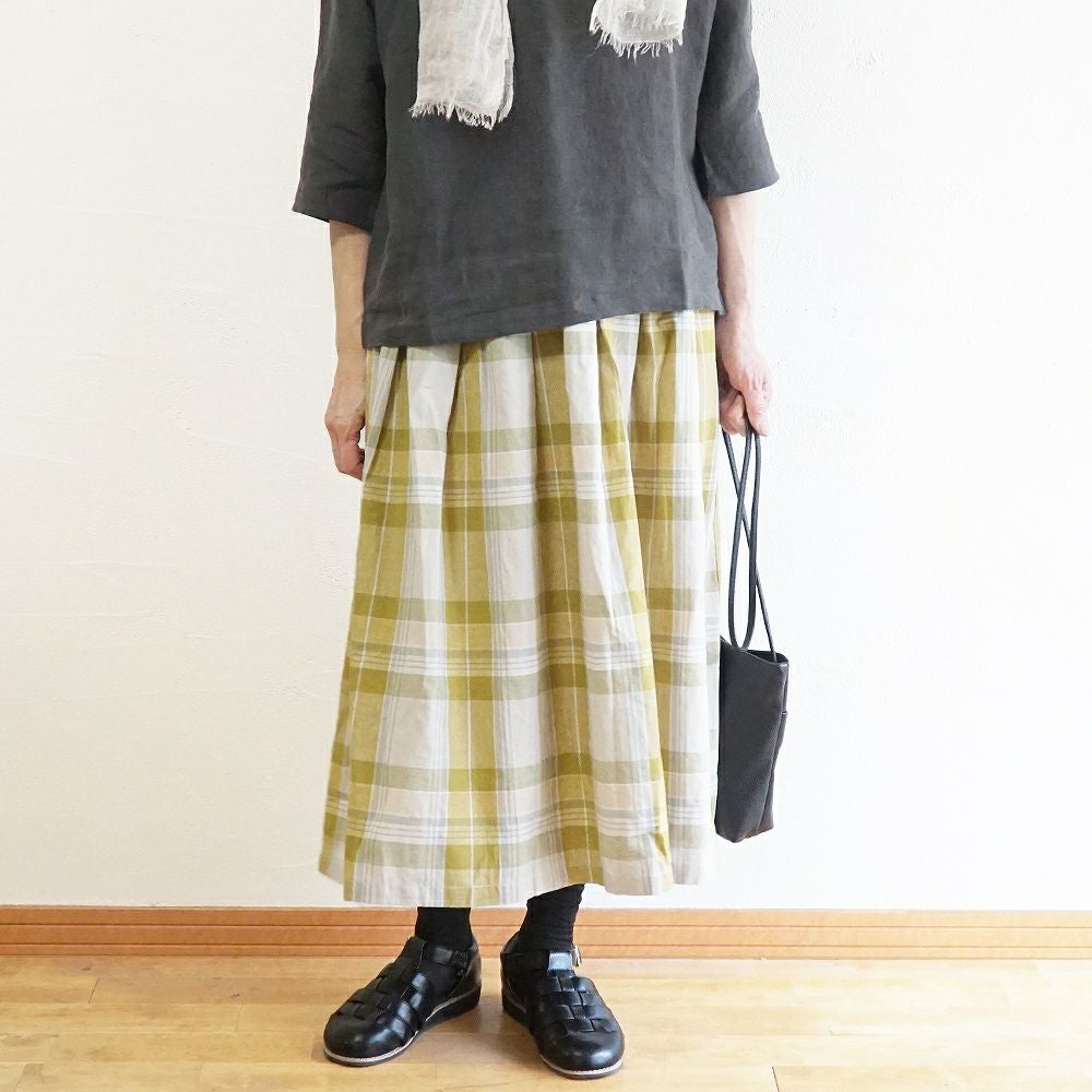Branch m‘.,ブランチエム,ナチュラル,30代,40代,50代,60代,コットン,ゆったり,コットンリネン,skirt,スカート,タックスカート,チェックスカート,チェック,チェック柄,