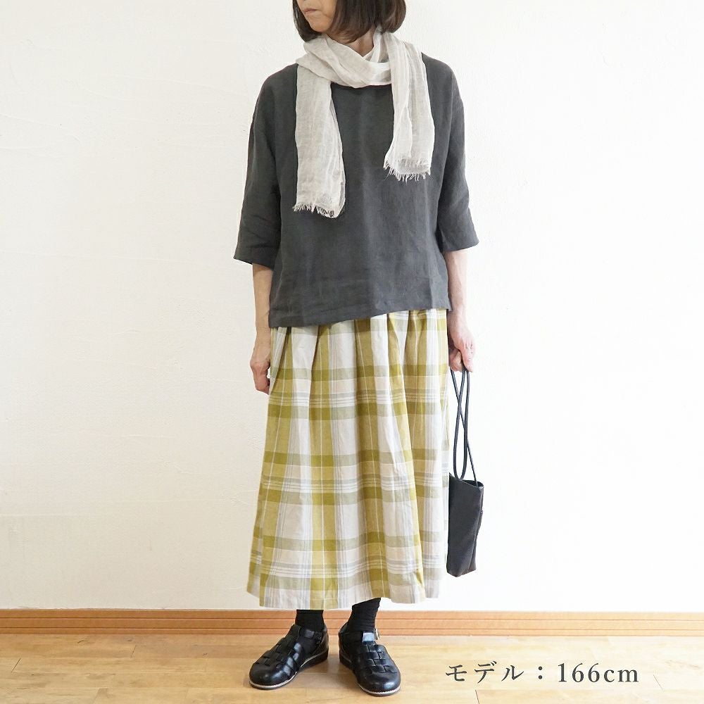 Branch m‘.,ブランチエム,ナチュラル,30代,40代,50代,60代,コットン,ゆったり,コットンリネン,skirt,スカート,タックスカート,チェックスカート,チェック,チェック柄,