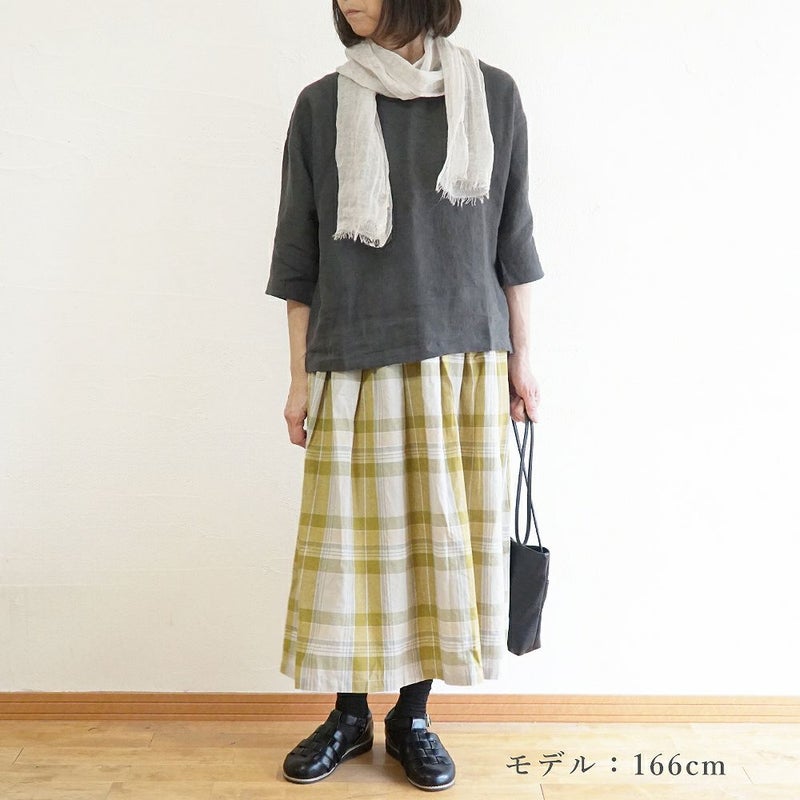 Branch m‘.,ブランチエム,ナチュラル,30代,40代,50代,60代,コットン,ゆったり,コットンリネン,skirt,スカート,タックスカート,チェックスカート,チェック,チェック柄,