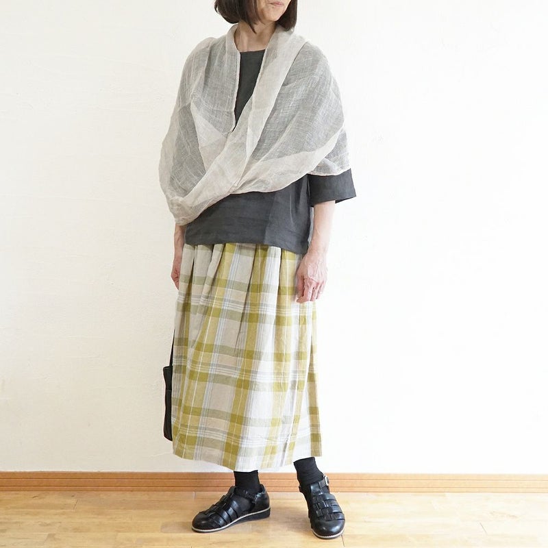 Branch m‘.,ブランチエム,ナチュラル,30代,40代,50代,60代,コットン,ゆったり,コットンリネン,skirt,スカート,タックスカート,チェックスカート,チェック,チェック柄,