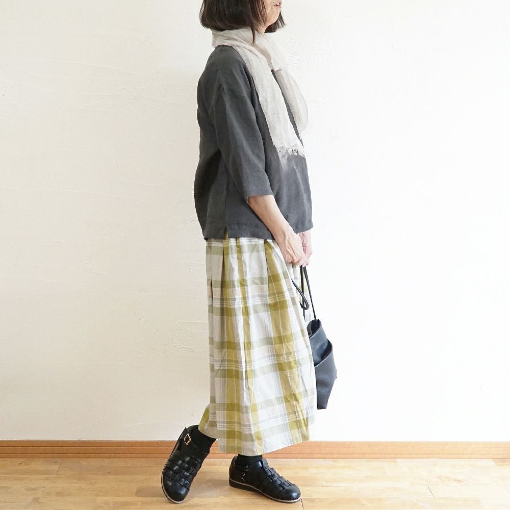 Branch m‘.,ブランチエム,ナチュラル,30代,40代,50代,60代,コットン,ゆったり,コットンリネン,skirt,スカート,タックスカート,チェックスカート,チェック,チェック柄,
