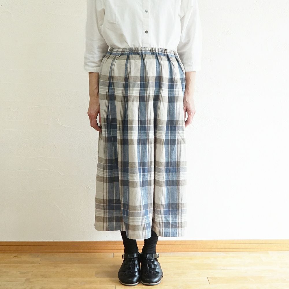 Branch m‘.,ブランチエム,ナチュラル,30代,40代,50代,60代,コットン,ゆったり,コットンリネン,skirt,スカート,タックスカート,チェックスカート,チェック,チェック柄,