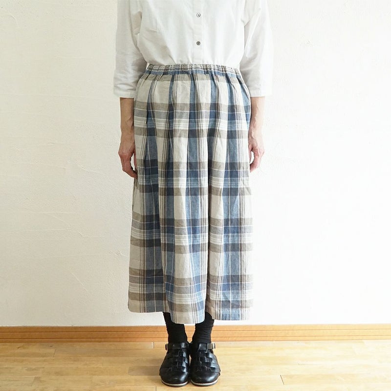 Branch m‘.,ブランチエム,ナチュラル,30代,40代,50代,60代,コットン,ゆったり,コットンリネン,skirt,スカート,タックスカート,チェックスカート,チェック,チェック柄,